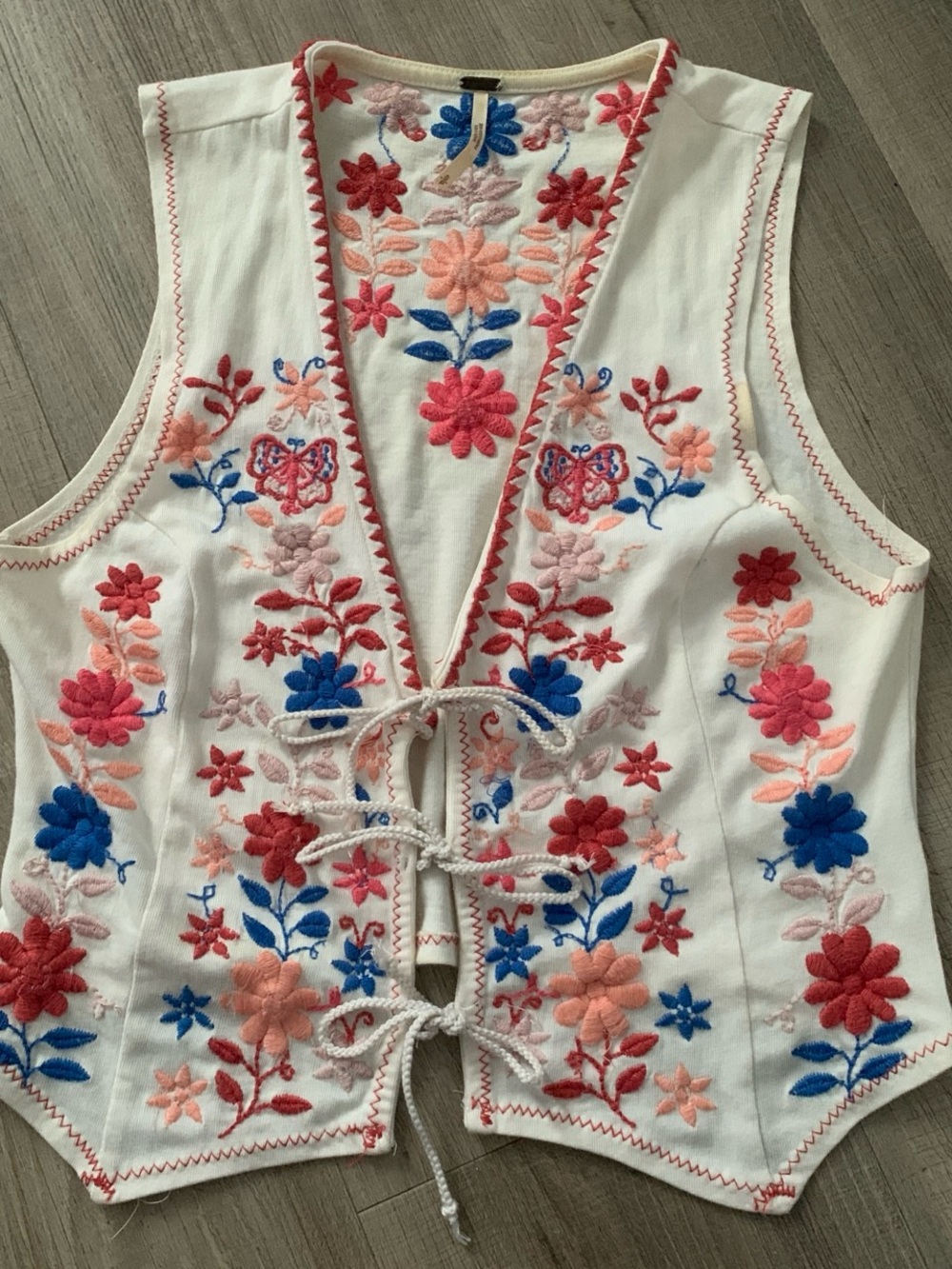 Free People Cotton Embroidered Floral Vest